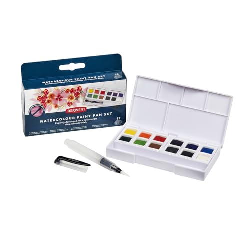 Derwent Aquarellfarben, 12-teiliger Malkasten, Watercolour Paint Pan, wasserlösliche Aquarellfarben, ideal zum Malen, Profi-Qualität, Reisegröße, 2306323 von Derwent