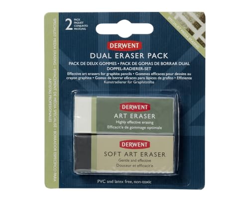 Derwent Radiergummi Set, Allzweck- und weicher Radiergummi, Blisterverpackung, 2er-Set, Professionelle Qualität, 2301963 von Derwent