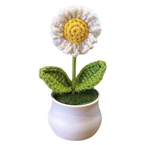 Derwrtup Gehäkelter Blumenstrauß,Häkelblumen, Sonnenblumen Topfpflanze Gehäkelte Topfpflanzen, Realistische gestrickte Blumentopfpflanze, gehäkelte Blumentopfpflanze für Freunde, Desktop, von Derwrtup