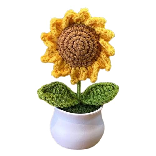 Derwrtup Häkelblumen,Häkelblumen,Sonnenblumen Topfpflanze Gehäkelte Topfpflanzen | Realistische gestrickte Blumentopfpflanze, gehäkelte Blumentopfpflanze für Freunde, Desktop, Auto-Armaturenbrett von Derwrtup