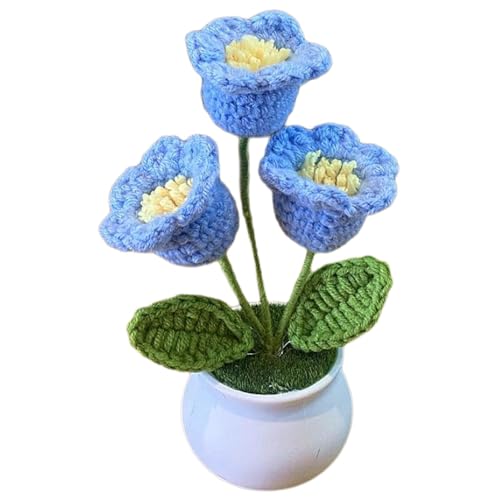 Derwrtup Häkelblumen,Häkelblumen - Dekorative gehäkelte Topfpflanze Häkelblumen - Realistische gestrickte Blumentopfpflanze, gehäkelte Blumentopfpflanze für Freunde, Desktop, Auto-Armaturenbrett von Derwrtup