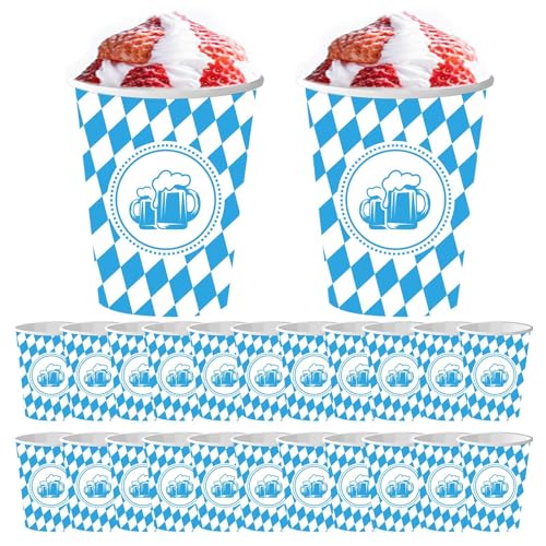 Derwrtup Oktoberfest-Geschirr,Oktoberfest-Zubehör - 20-teiliges Geschirr-Set, Dekorationen für das Bayerische Bierfest,Designzubehör mit blau-weißer Flagge und Karomuster bedient 20 Gäste beim von Derwrtup