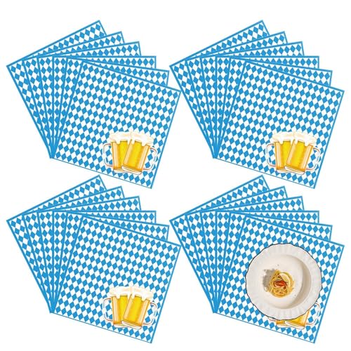 Derwrtup Oktoberfest-Zubehör,Oktoberfest-Geschirr | 20-teiliges Geschirr-Set für authentische bayerische Oktoberfest-Treffen - Designzubehör mit blau-weißer Flagge und Karomuster für 20 Gäste von Derwrtup