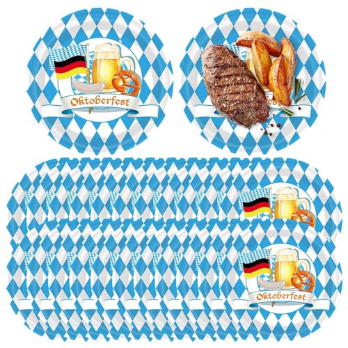 Derwrtup Oktoberfest-Zubehör,Oktoberfest-Geschirr | 20-teiliges Geschirrdekorationsset zum Sammeln | Designzubehör mit blau-weißer Flagge und Karomuster für 20 Gäste von Derwrtup