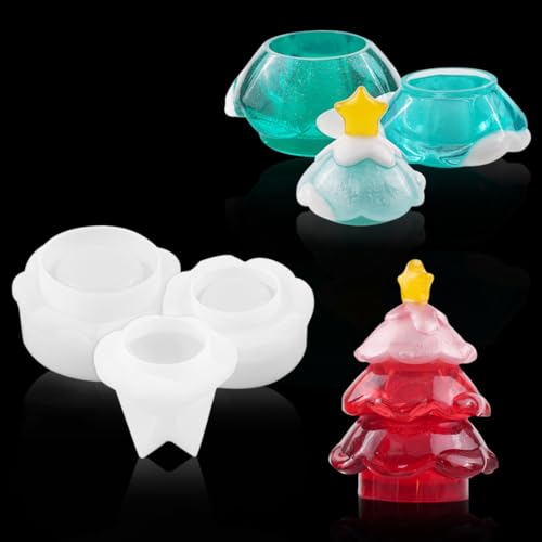 DeryArcle Weihnachten Resin Silikonform, Dreilagig Krug Harzform für Kerze, 3D Weihnachten Baum Epoxidharz-Form, Süßigkeiten Schmuck Klein Schachtel Zuhause Dekoration von DeryArcle