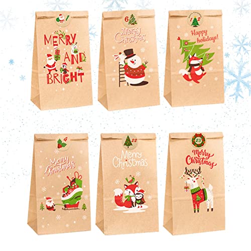 Weihnachts-Adventskalender aus Papier, Adventskalender mit Hirschartikeln, Papiertüten, 24 wiederverwendbare Papiertüten und Zahlen-Aufkleber-Set, Generic Kalender von Desconocido