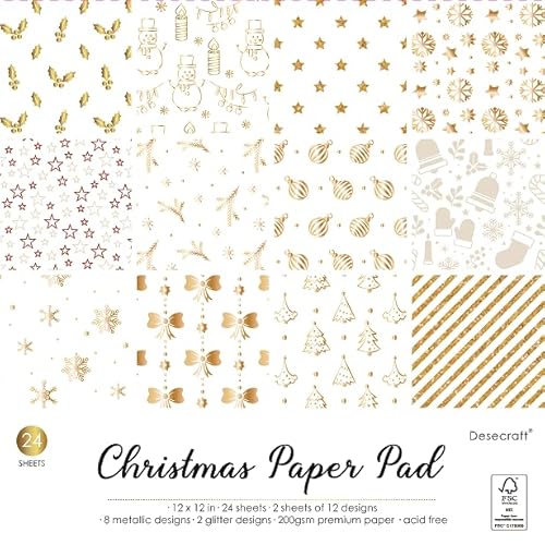 Desecraft 30,5 x 30,5 cm Metallic-Gold, Weihnachts-Scrapbook, Karton, dekoratives Papier für Kartenherstellung, Tagebuch, Planer, Origami, Dekopage, dekoratives Frühlings-Scrapbook-Papier von Desecraft