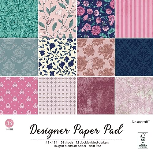 Desecraft Vintage Spring 30,5 x 30,5 cm doppelseitiger Papierblock Pack Scrapbook Cardstock Dekorpapier – 36 Blatt – für Kartenherstellung, Tagebuch, Planer, Origami, Decopage, dekoratives von Desecraft