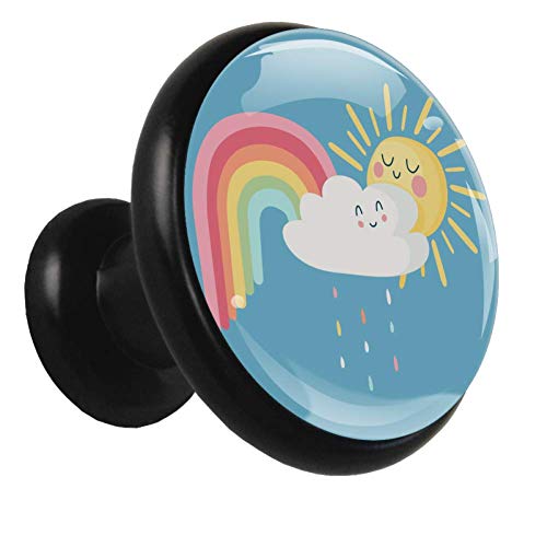 Cartoon Cloud Regenbogen Schrankgriffe Türknöpfe Schrankknöpfe Möbelknopf Möbelknöpfe Set Möbelgriff(Schwarz) 4 Pcs 32x30x17mm von Desheze