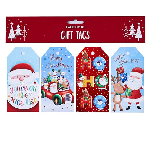 Design by Violet Geschenkanhänger, Weihnachtsmann und Freunde, 16 Stück, 4 verschiedene Designs, Geschenkanhänger für Geschenke, Geschenkpapier für Weihnachten, Weihnachtsverpackung von Design By Violet