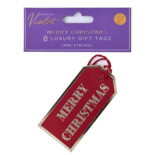 Design by Violet Geschenkanhänger mit Aufschrift "Merry Christmas", Rot, 8 Stück, vorbespannt, luxuriös, Geschenkanhänger für Geschenke, Geschenkpapier für Weihnachten von Design By Violet