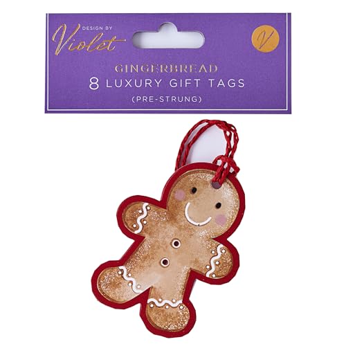 Design by Violet Geschenkanhänger mit Lebkuchen-Design, vorbespannt, luxuriös, Geschenkanhänger für Geschenke, Geschenkpapier für Weihnachten, 8 Stück von Design By Violet