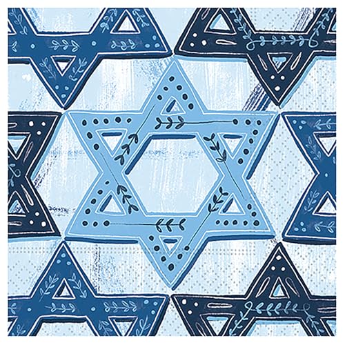 Dekorative Papierservietten, Einweg-Papier, für Roshashana, Yom Kippur, Shabbat, Chanukka, jüdischer Davidstern, Gold, blaues Dessert, Mittagessen, 16,5 x 16,5 cm, 40 Stück von Design Design