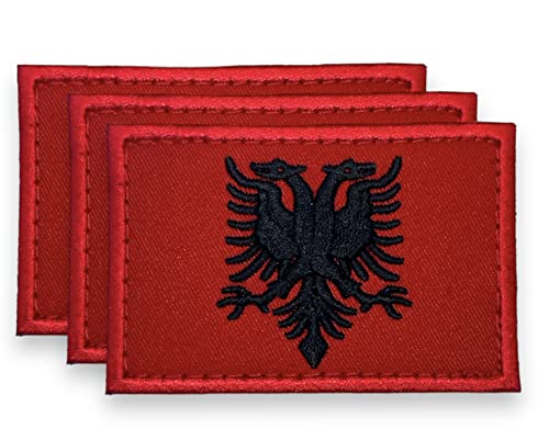 DM 3er-Pack Albanien-Flaggen-Patches, bestickt, taktische albanische Flagge, Stickerei-Aufnäher für Hüte, taktische Taschen, Jacken, Team Militär Patch Militär Moral Patch Applique Verschluss von Design Master Industry