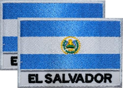 DM 2 Stück El Salvador Flagge bestickte Flicken 7,6 x 5,1 cm, Set mit 2 Stück zum Aufbügeln oder Aufnähen, bestickter taktischer militärischer Salvadorianischer Aufnäher von Design Master industry