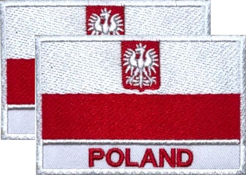 DM 2 Stück bestickte Aufnäher mit Polen-Flagge, 7,6 x 5,1 cm, Set mit 2 Stück zum Aufbügeln oder Aufnähen, bestickter taktischer militärischer Aufnäher von Design Master industry