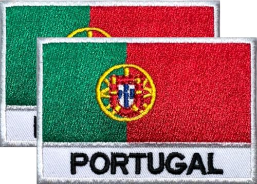 DM 2 Stück bestickte Aufnäher mit Portugal-Flagge, 7,6 x 5,1 cm, Set mit 2 Stück zum Aufbügeln oder Aufnähen, taktische Militär-Portugiesische Aufnäher von Design Master industry