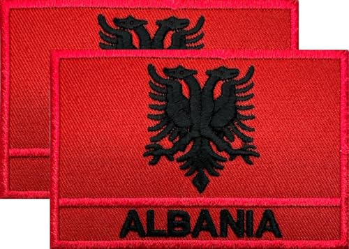 DM bestickte Aufnäher mit Albanien-Flagge, 7,6 x 5,1 cm, 2 Stück, zum Aufbügeln oder Aufnähen, bestickt, taktisch, Militär, albanischer Aufnäher von Design Master industry