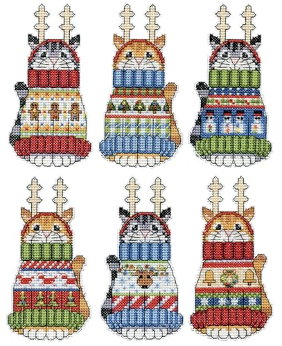 Design Works Crafts Inc. Kreuzstich-Ornament-Set, Katzen im Pullover, 6 Stück von Design Works Crafts Inc.