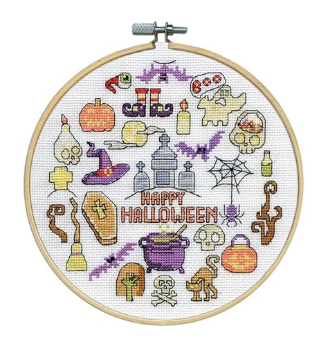 Design Works Crafts Kreuzstich Stickpackung mit Stickrahmen Frohes Halloween I, Zählmuster von Design Works