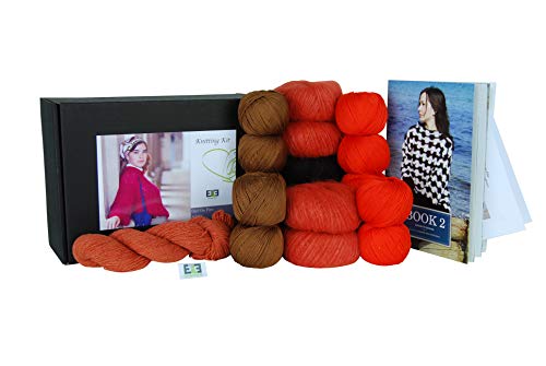 DesignEtte No-s-2719 L/XL O/B Strickset Girl on Fire 100% merzerisierte ägyptische Baumwolle, Superkid-Mohair-Seide und Shetland-Woll-Mischung, Größe, Orange/Braun Nr. S-2719 von DesignEtte