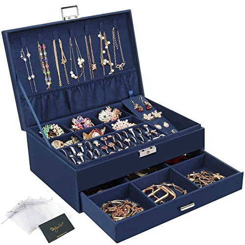 Schmuckkasten, Schmuckkästchen mit Schubladen für Damen Mädchen, Samt Schmuckbox Schmuckschatulle Groß Schmuck Organizer für Ringe Ohrringe Armbänder Halsketten, Dunkelblau von DesignSter