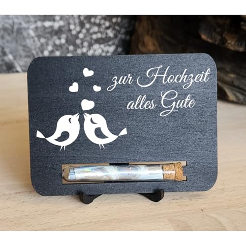 Designbysh Zur Hochzeit alles Gute Geldgeschenk Set inkl. Mini Staffelei Geschenkkarte, Präsent, Aufmerksamkeit aus Holz im Kleinformat, Kreatives Geldgeschenk Verpackung, Coole Geldkarte von Designbysh