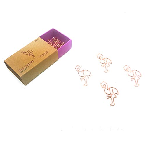 DESIGNMANUFAKTUR BERLIN GOLDCLIPS niedliche süße Deko Clips Büroklammern Heftklammern Lesezeichen Paperclip rose vergoldet in schöner Verpackung, Motiv Flamingo von Designmanufaktur