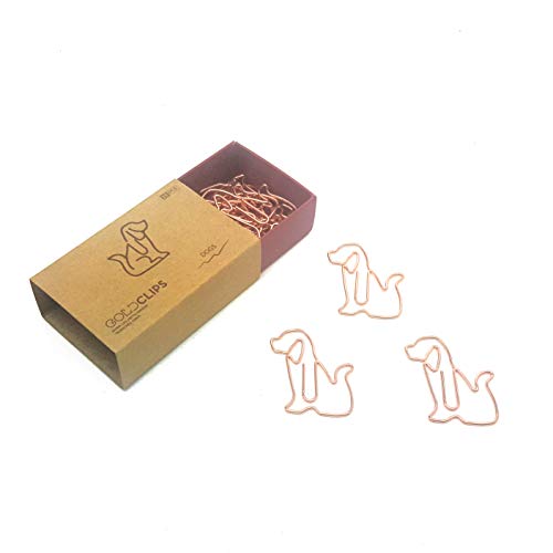 DESIGNMANUFAKTUR BERLIN GOLDCLIPS niedliche süße Deko Clips Büroklammern Heftklammern Lesezeichen Paperclip rose vergoldet in schöner Verpackung, Motiv Hund/Dog von Designmanufaktur