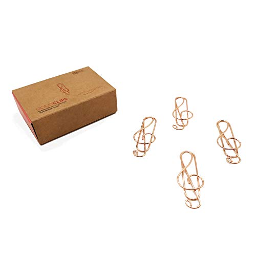 DESIGNMANUFAKTUR BERLIN GOLDCLIPS niedliche süße Deko Clips Büroklammern Heftklammern Lesezeichen Paperclip rose vergoldet in schöner Verpackung, Motiv Notenschlüssel/Clef von Designmanufaktur