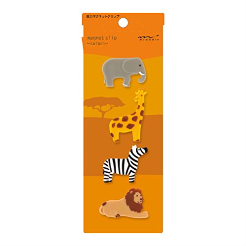 Midori Magnet Clip, 4 Stück, Safari Tiere (43325006) von Designphil