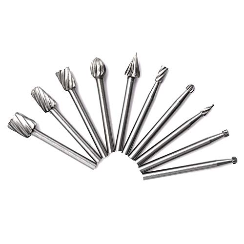 Desikixudy 10 Stück HSS Fräser in Wolframkarbid rotierender Schnitt Fräser Set Grinder Bit 1/8 (3 mm) Schaft Holzbearbeitung Schnitzwerkzeuge von Desikixudy