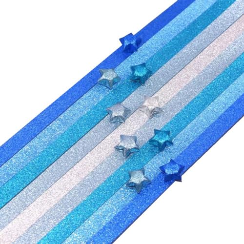 Desikixudy 520 Blatt Glitterpapier Faltbare Sterne Papierstreifen Dekorative Faltpapier Glückssterne für Handarbeiten, Blau von Desikixudy