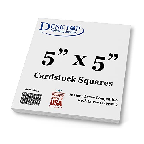 White Cardstock Squares – Quadratisches Kartonpapier – dicker 36,3 kg Umschlag – für Spin Art Nachfüllpackung, Scrapbooking, Einladungen und Basteln (12,7 x 12,7 cm, 100 Stück) von Desktop Publishing Supplies