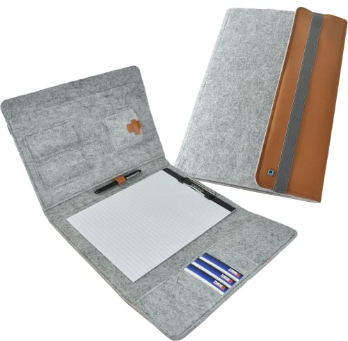 DESQ® A4-Schreibmappe - Klemmbrett, Filz, Einsteckfäch für Dokumenten, 6 Kartenfächer, 4 Taschen für Utensilien oder Ohrhörer, Grau, Dutch Design von Desq