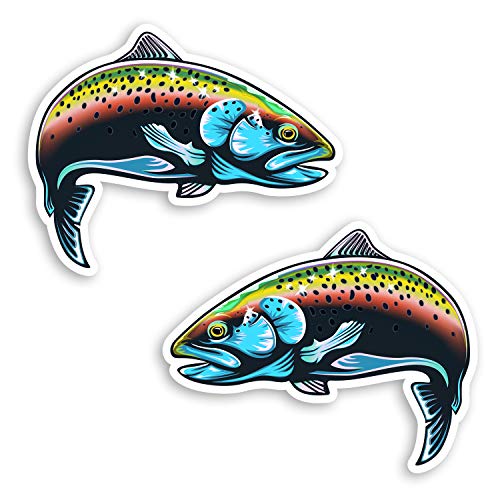 2 x 10 cm Regenbogen-Forellenfisch-Aufkleber #29121 von Destination Vinyl Ltd