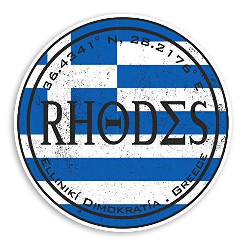 2 x 10 cm Rhodes Griechenlands Vinyl-Aufkleber – Griechische Flagge Reiseaufkleber Gepäck #20440 (10 cm breit) von Destination Vinyl ltd