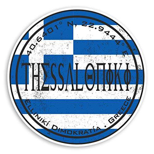 2 x 10 cm Thessaloniki Griechenland Vinyl-Aufkleber – Griechische Flagge Aufkleber Gepäck #20409 (10 cm breit) von Destination Vinyl Ltd