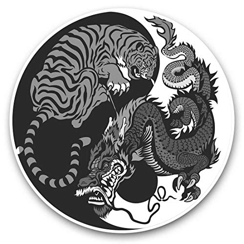 2 x 7,5 cm Vinyl-Aufkleber (bw) – Yin Yang Tiger Drache Chinesisch Karate 40037 von Destination Vinyl Ltd