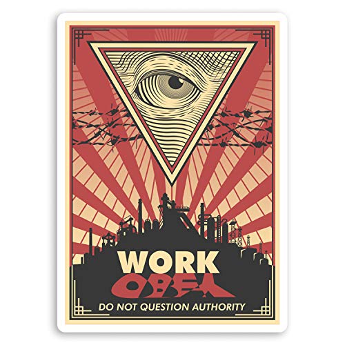 2 x Vinyl-Aufkleber "Work Obey Big Brother" – All Seeing Eye Sticker #29091 von Destination Vinyl Ltd