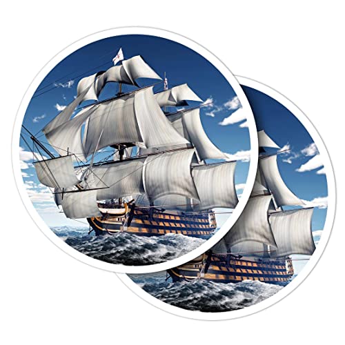 HMS Victory Computer Art Segelschiff Vinyl-Aufkleber, rund, 10 cm, für Laptops, Tablets, Gepäck, Scrapbooking, Kühlschränke #52965, 2 Stück von Destination Vinyl Ltd