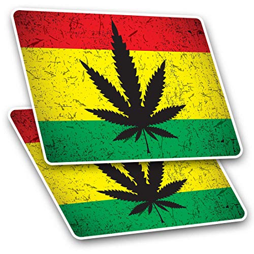 #14456 Rechteckige Aufkleber, 7,5 cm, Motiv: Cannabis-Rasta-Flagge, Jamaika, lustige Aufkleber für Laptops, Tablets, Gepäck, Scrapbooking, Kühlschränke, 2 Stück von Destination Vinyl ltd