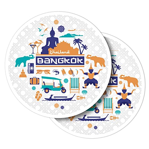 Vinyl-Aufkleber, rund, 10 cm, Bangkok Thailand, Reise-Design, Illustration für Laptops, Tablets, Gepäck, Scrapbooking, Kühlschränke #58823 von Destination Vinyl ltd