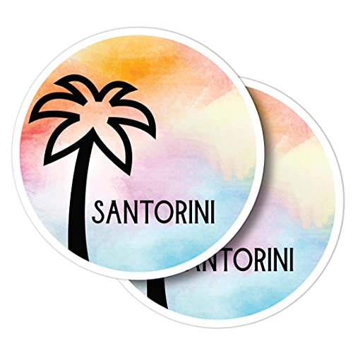 Vinyl-Aufkleber, rund, 10 cm, Santorini-Aquarellpalme, für Laptops, Tablets, Gepäck, Scrapbooking, Kühlschränke #60246 von Destination Vinyl ltd