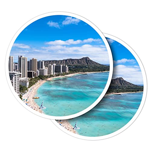 Vinyl-Aufkleber, rund, 10 cm, Waikiki Beach Diamond Head Oahu Hawaii für Laptops, Tablets, Gepäck, Scrapbooking, Kühlschränke #53535 von Destination Vinyl Ltd