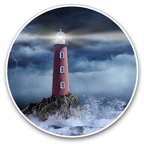 Vinyl-Aufkleber (Set von 2) 10 cm – Stormy Seas Leuchtturm Meereswellen Aufkleber für Laptops, Tablets, Gepäck, Scrapbooking, Kühlschrank, 12312 von Destination Vinyl Ltd