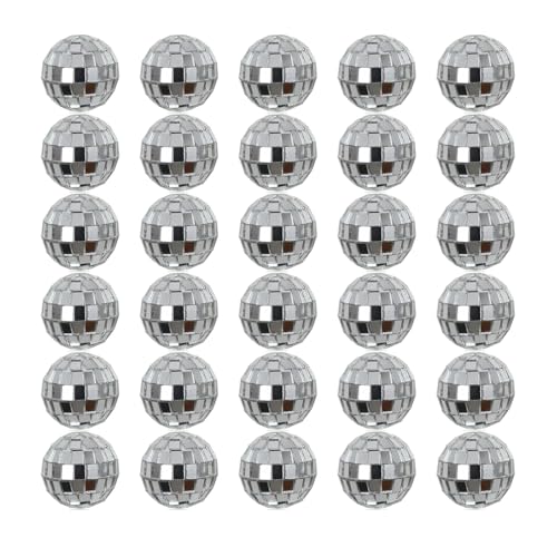 Desuibao 30 Stück Disco Spiegel Ball 3cm, Disco Kugel Deko, Disco Ball Cake Toppers, Kleine Cupcake Discokugeln Deko Torte, Mini Discokugel Spiegelkugel, Weihnachtsbaum 70er Jahre Disco Party Zubehör von Desuibao