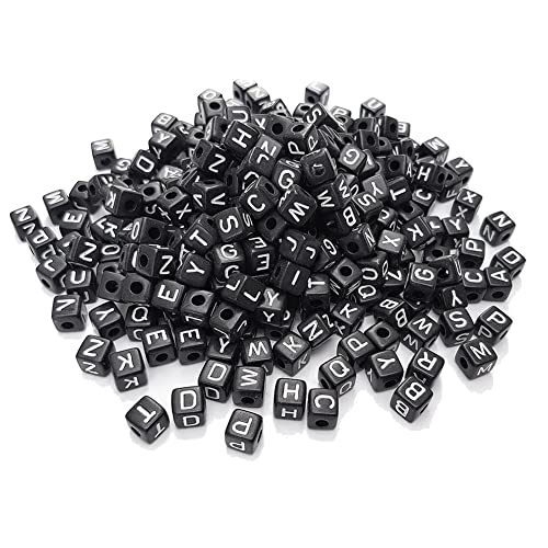 Deswtrer 300 StüCk 10 X 10 Mm GroßE Schwarze Quadratische Acryl-Alphabet-Buchstabenperlen A-Z Gemischte Kunststoffform Lose Perlen für die DIY-Schmuckherstellung von Deswtrer