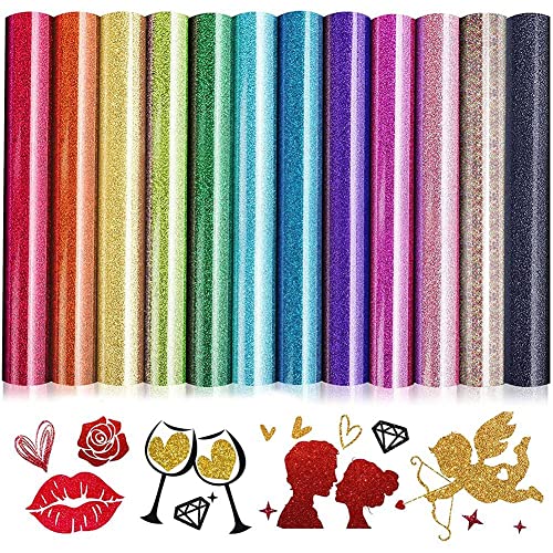 Deswtrer Glitter Regenbogen HTV WäRm EüBertragung Vinyl Bundle, 12 BläTter Valentines Glitter Permanent WäRme Presse HTV Vinyl, 12 X 10 von Deswtrer