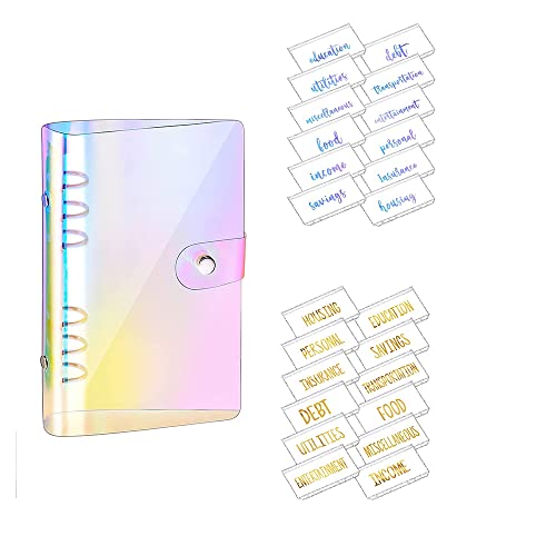 Deswtrer PVC Notizbuch Abdeckung Planer Budget Binder Organizer 6 Rund Ring Schutz Binder mit 24 ReißVerschluss Ordner (Regenbogen) von Deswtrer